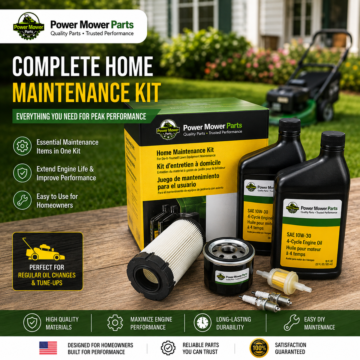 Home Maintenance Kit for JD Models 107H D130 D140 S140 X110 X135R X146R X155R X165 X166 X166R Z225 Z235 Z255 Z315E Z325E Z335E Z335M Z345M Z345R Z355E Z355R Z375R Lawn Tractors & Zero Turn Mowers
