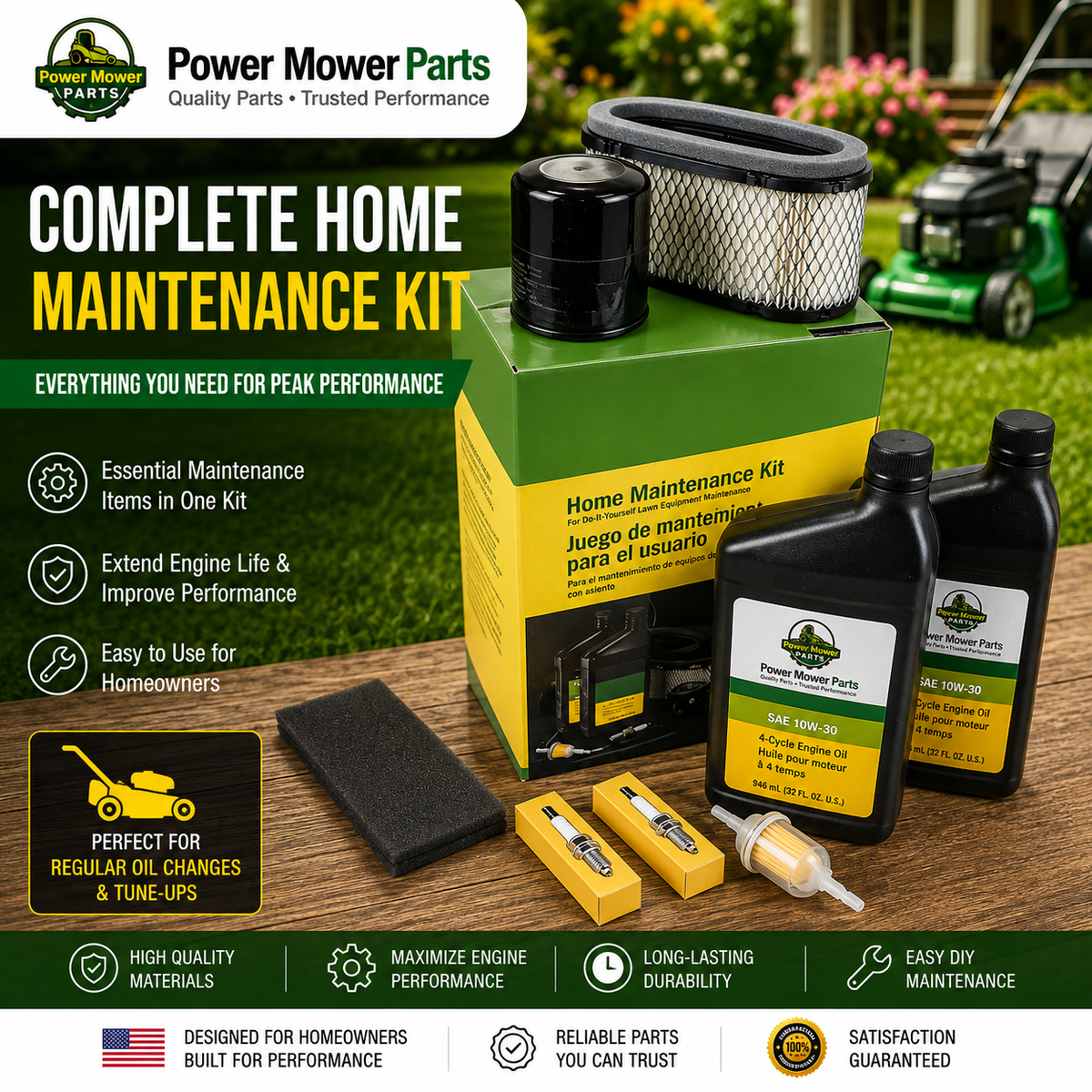 Home Service & Maintenance Kit for JD Models X Series, Z Series, 47 IN, GT235, GT245, GX255, GX335, LX280, X300, X304, X320, X324, X340, X360, X500, X530, X534, Z435, Z445, Z465, Z625 Lawn Mower
