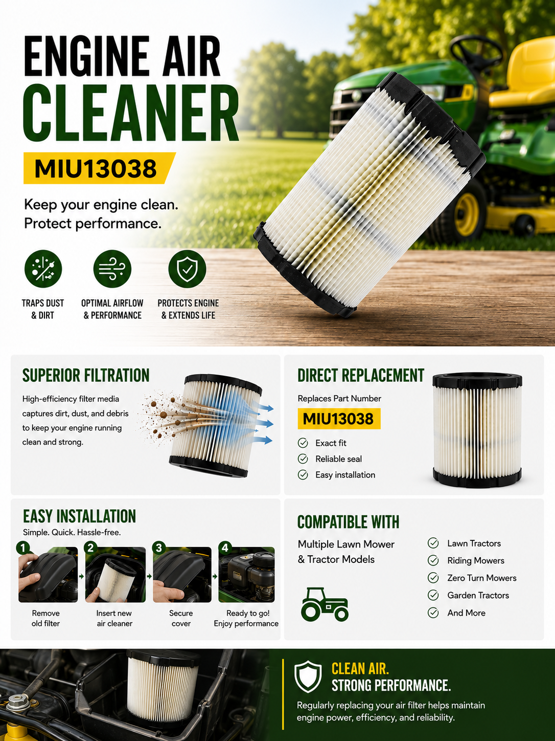Home Maintenance Kit for JD Models 107H D130 D140 S140 X110 X135R X146R X155R X165 X166 X166R Z225 Z235 Z255 Z315E Z325E Z335E Z335M Z345M Z345R Z355E Z355R Z375R Lawn Tractors & Zero Turn Mowers