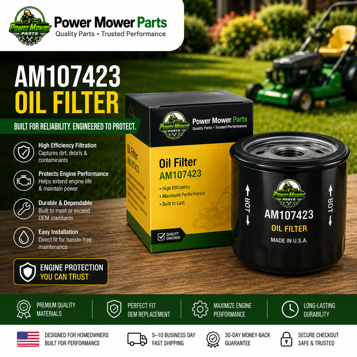 Engine Oil Filter AM107423 – Anti-Drainback Valve & Advanced Filtration