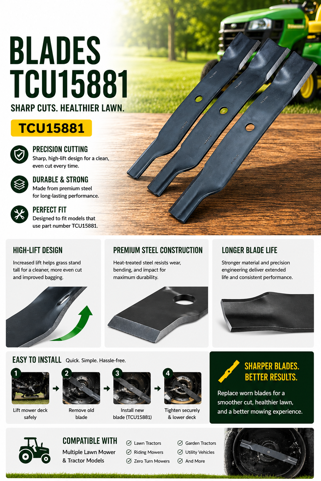 High Lift Mower Blade TCU15881 – 60 Inch Mower Decks